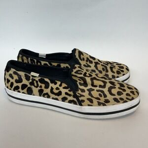 Keds for kate spade Double Decker Sneakers Calfhair Slip ons Leopard Print 9W